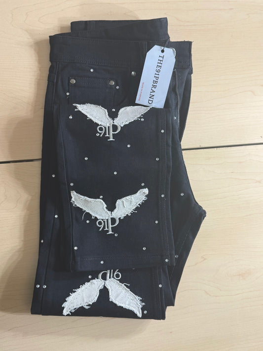Black x Rhinestone Jeans